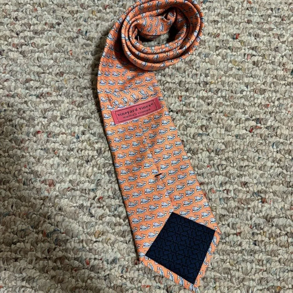 Vineyard Vines Whale Coral 100% Silk Neck Tie